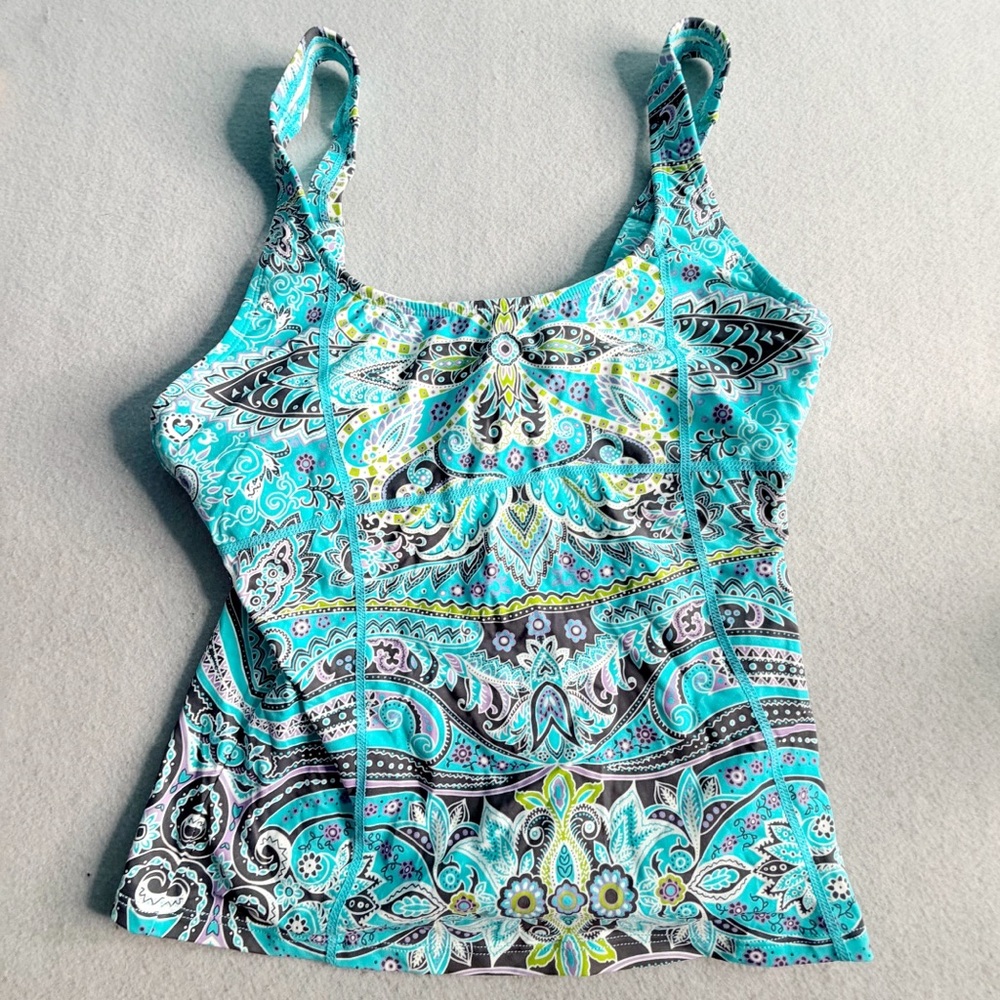 Athleta Tankini Swim Top Paisley Multicolored Swim Suit Halter Top Size Medium
